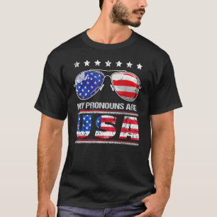 Camiseta 4 de julho Engraçado Meus Pronounes São Bandeiras
