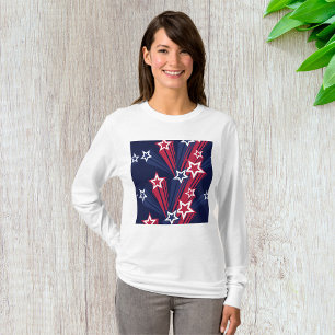Camiseta 4 De Julho Estrelas Mulheres de Capa Longa