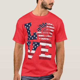 Camiseta 4 de julho EUA Ama Sunflower Patriotic American