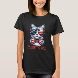 Camiseta 4 de Julho EUA Estrelas Listras Gato Patriótico Ki