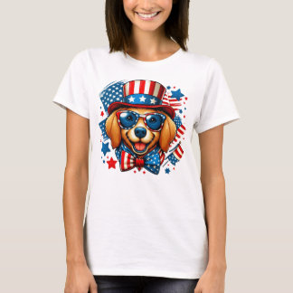 Camiseta 4 de Julho EUA Patriótico Cão Dia da Independência