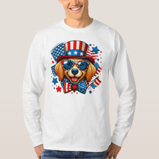 Camiseta 4 de Julho EUA Patriótico Cão Dia da Independência