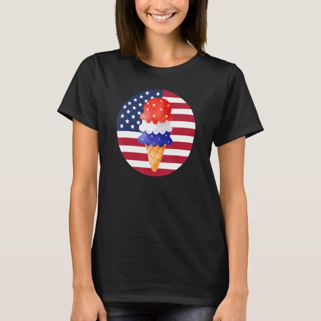 Camiseta 4 de julho Excelente Sorvete de bandeira americano (Frente)