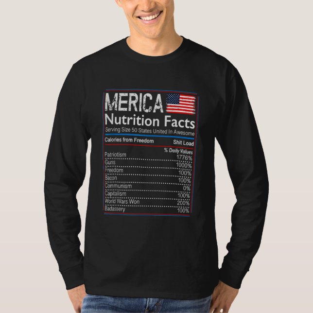 Camiseta 4 De Julho Fatos Orgulhosos Da Nutrição Merica Ame (Frente)