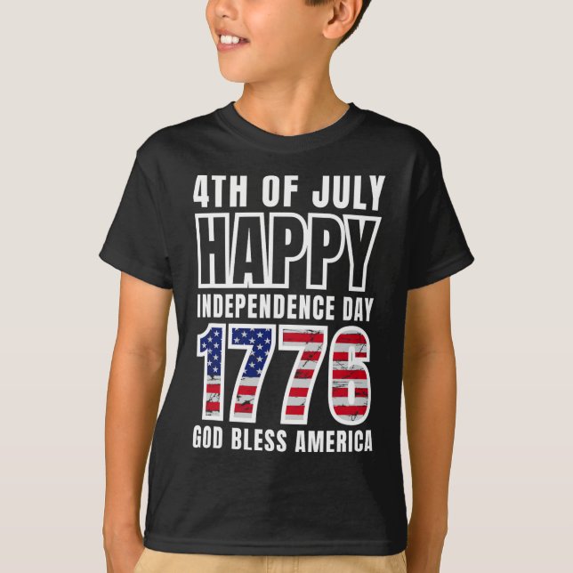 Camiseta 4 de julho Feliz Dia da Independência 1776 Deus ab (Frente)