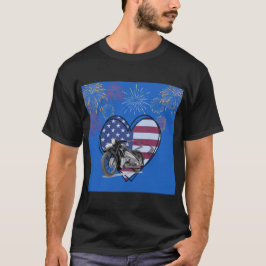 Camiseta 4 de julho Fireworks Heart Motorcycle