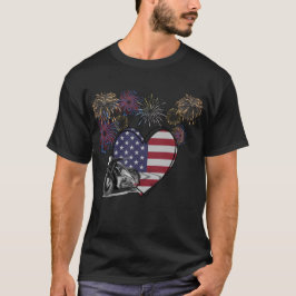 Camiseta 4 de julho Fireworks Heart Motorcycle