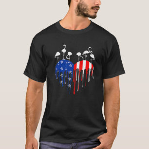 Camiseta 4 De Julho Flamingo USA Flag Pride Heart Drip