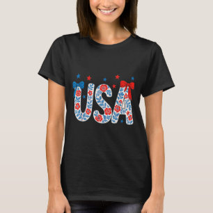 Camiseta 4 de Julho Flor EUA Dia da Independência Patriótic