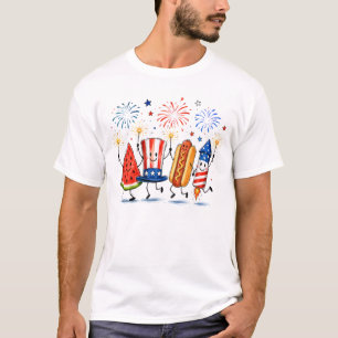 Camiseta 4 de Julho Fogos de Artifício Divertidos