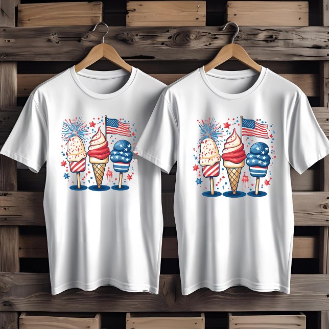 Camiseta 4 de julho Fogos de artifício Sorvete dos EUA (Criador carregado)