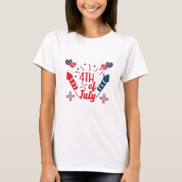Camiseta 4 de julho fogos de artifício vermelho branco azul