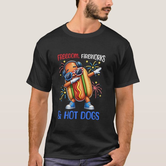 Camiseta 4 de julho, Freedom Fireworks Hot Dogs Dabbing Hot (Frente)