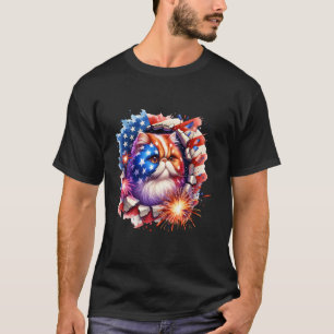 Camiseta 4 de Julho Funny Meowica Gato Persa Gatinho Buraco