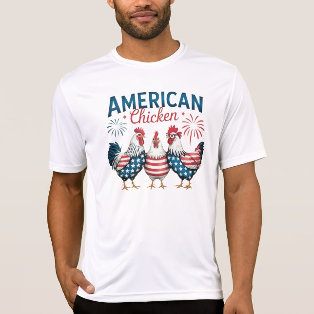 Camiseta 4 de julho Galinha Americana Patriótica-62987 T-Sh (Frente)