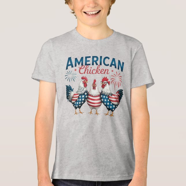 Camiseta 4 de julho Galinha Americana Patriótica-62987 T-Sh (Frente)
