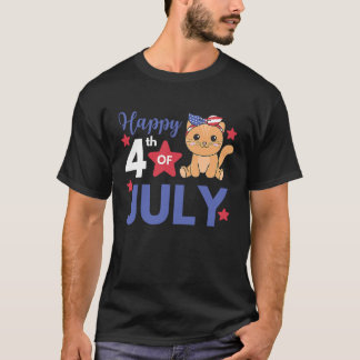Camiseta 4 De Julho Gato Americano Para Crianças Fofo Gato 