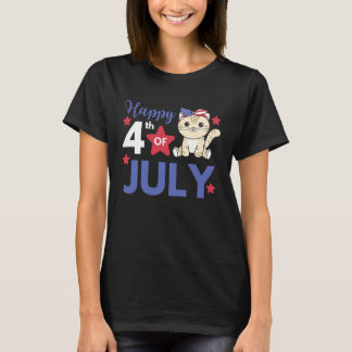 Camiseta 4 De Julho Gato Americano Para Crianças Fofo Gato 