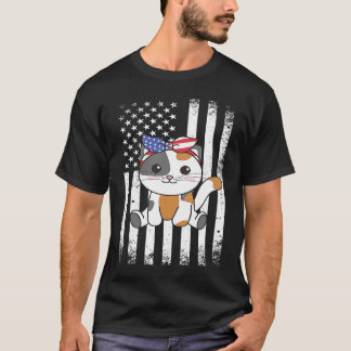 Camiseta 4 De Julho Gato Americano Para Crianças Fofo Gato 
