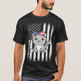 Camiseta 4 De Julho Gato Americano Para Crianças Fofo Gato 