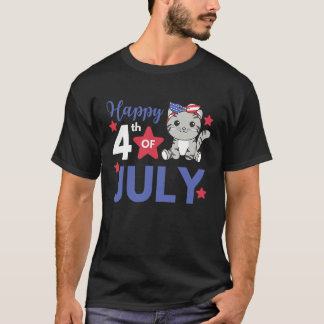 Camiseta 4 De Julho Gato Americano Para Crianças Gato Fofa 