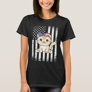 Camiseta 4 De Julho Gato Americano Para Crianças Gato Fofa 