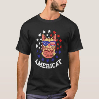 Camiseta 4 De Julho Gato EUA Orgulho Americano Patriótico A