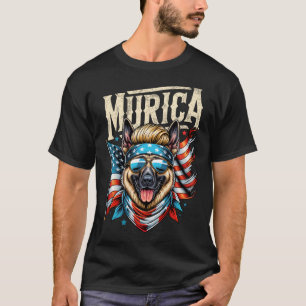 Camiseta 4 De Julho German shepherd Patriótico Engraçado 4
