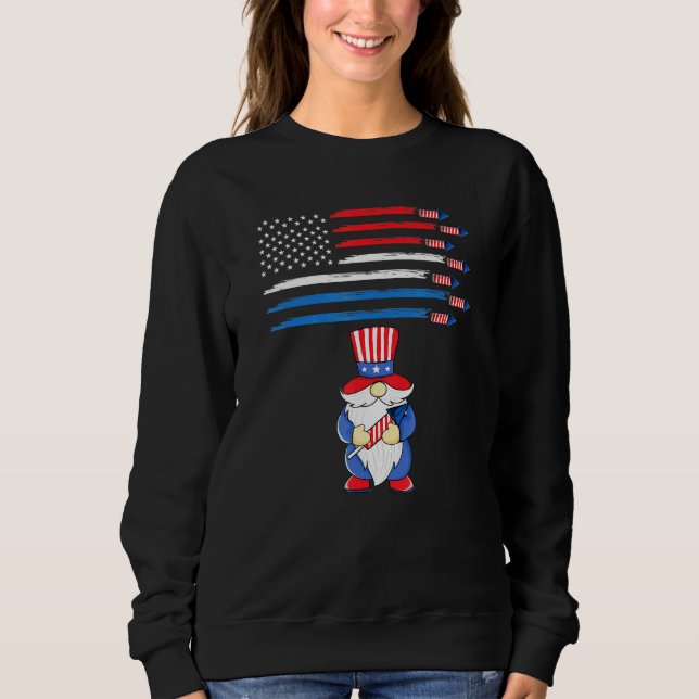 Camiseta 4 De Julho Gnome Firework American Flag Usa Hat O (Frente)