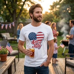 Camiseta 4 de julho Heart American Flag Patriotic Design