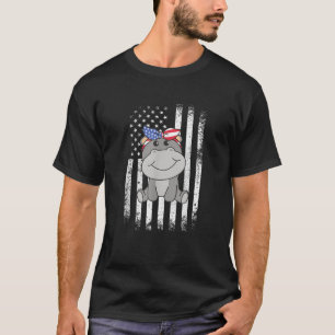 Camiseta 4 De Julho Hippo Americano Para Crianças Cute Usa 