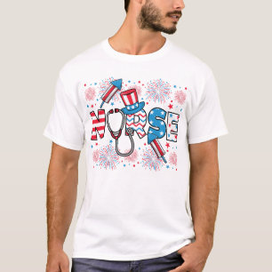 Camiseta 4 De Julho Homens De Enfermeira Patriótica