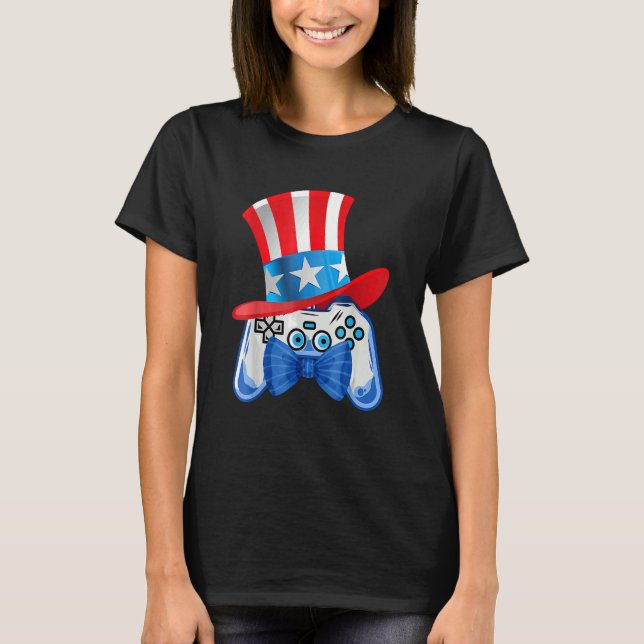 Camiseta 4 De Julho Jogo De Vídeo Usa Bandeira Gamer Crianç (Frente)