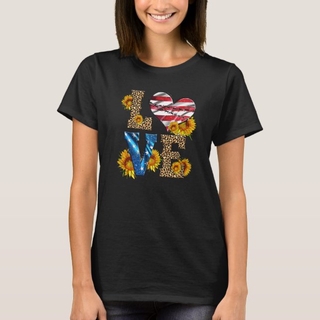 Camiseta 4 de julho Love Heart Leopard Patriotic USA Ameri (Frente)
