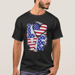 Camiseta 4 de julho Love Heart USA American Flag Patriotic