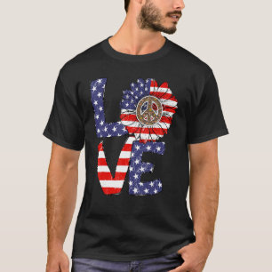 Camiseta 4 de julho Love Sunflower US USA American Flag Pa