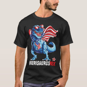 Camiseta 4 De Julho Meninas Homens Amerisauro T Rex Funny
