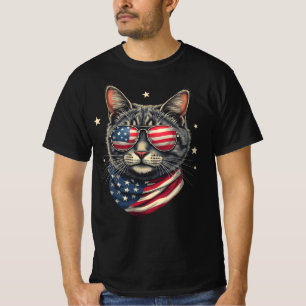 Camiseta 4 de julho Meowica American Flag Cat