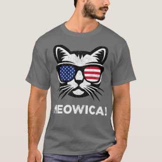 Camiseta 4 de julho Meowica Cat American Flag Glass T