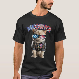 Camiseta 4 de Julho Meowica EUA Gatos Patrióticos Engraçado