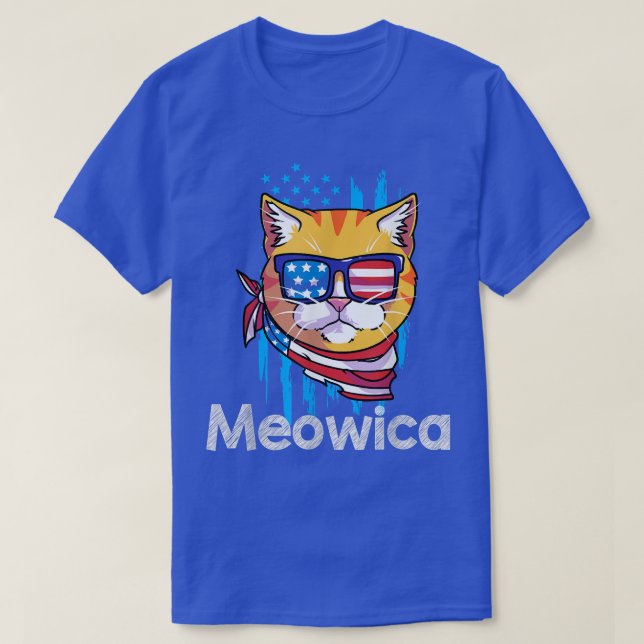 Camiseta 4 de julho Meowica Kitty Cat (Frente do Design)