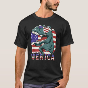 Camiseta 4 de julho Merica Dinosaur Trex Sunglass American