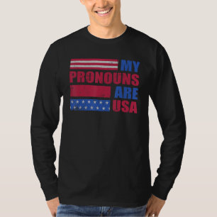 Camiseta 4 de Julho Meus Pronomes São Bandeira dos EUA Geor