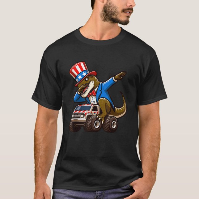 Camiseta 4 De Julho Monstro Do Dinossauro Bandeira American (Frente)