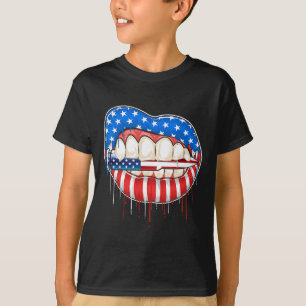 Camiseta 4 De Julho Morde A Bala Lábios Bandeira Americana