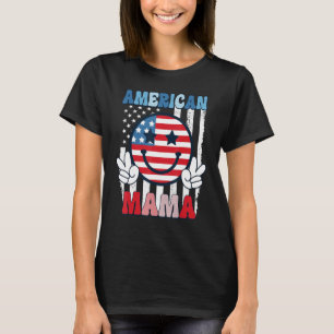 Camiseta 4 de julho Mulheres Mama Americana Sorriem Face EU