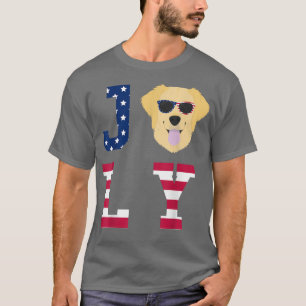 Camiseta 4 de julho Ouro Retriever American Flag Dog