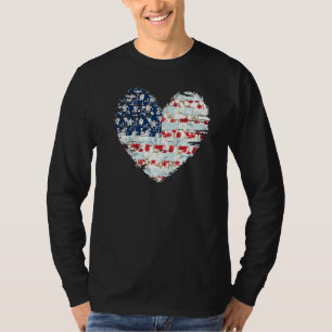 Camiseta 4 De Julho Para Mulheres Coração Floral Da Bandeir