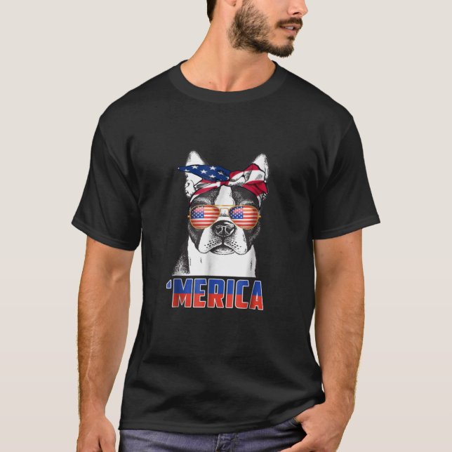 Camiseta 4 De Julho Patriot Boston Terrier Dog Lover (Frente)