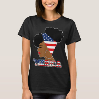 Camiseta 4 de julho Patriótico Afro Puff American Flag G